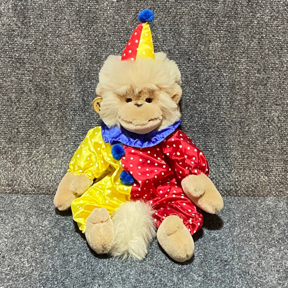 Vintage Russ Berrie Luv Pets Circus Mungo Monkey Plush Clown Red Yellow 18 Inch